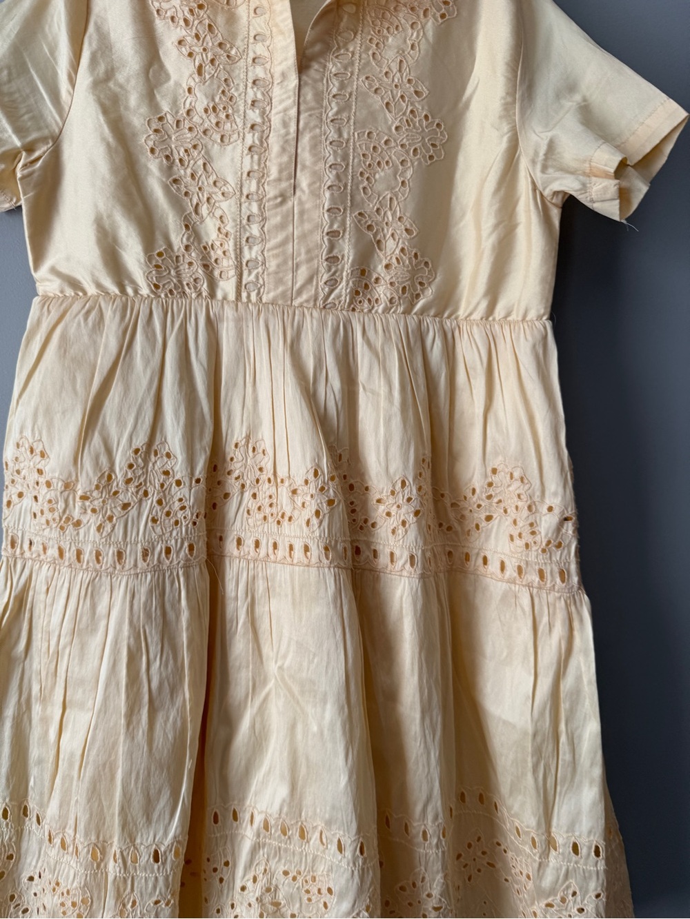 Zara Kids size 11-12 years Eyelet Cotton Dress - Pale Yellow - Picture 5 of 7
